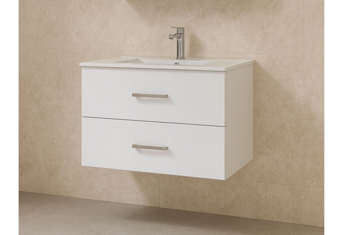 Απεικονίζεται ο πάγκος και ο νιπτήρας του επίπλου μπάνιου